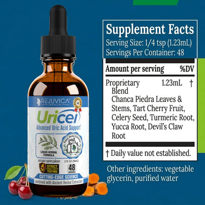 Uricel - Advanced Uric Acid Support & Cleanse Supplement - Liquid Delivery for Better Absorption - Tart Cherry, Chanca Piedra, Celery Seed, Turmeric & More! Rejuvica Health buy supplements Au