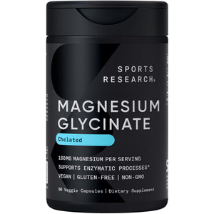 Sports Research® Magnesium Glycinate - Supports Restful Sleep & Enzymatic Processes - 160 mg Chelated Magnesium - Vegan Capsule - 90 Count Sports Research buy supplements Au