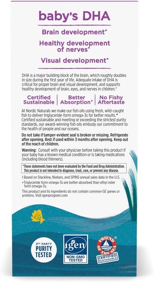 Nordic Naturals Baby’s DHA, 1050 mg Omega-3 + 300 IU Vitamin D3-4 oz | Supports Brain, Vision & Nervous System Development in Babies - Non-GMO - Servings May Vary
