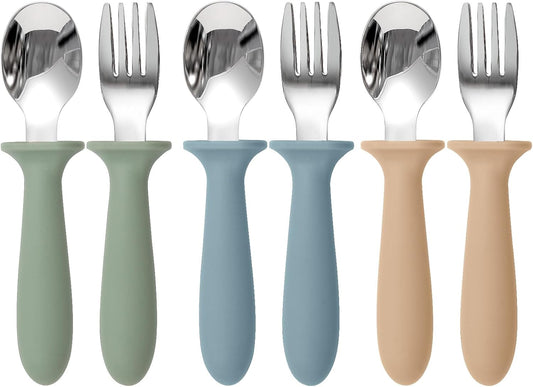 Toddler Utensils, 6 Pack kids Silverware Set with Silicone Handle, 18/8 Stainless Steel