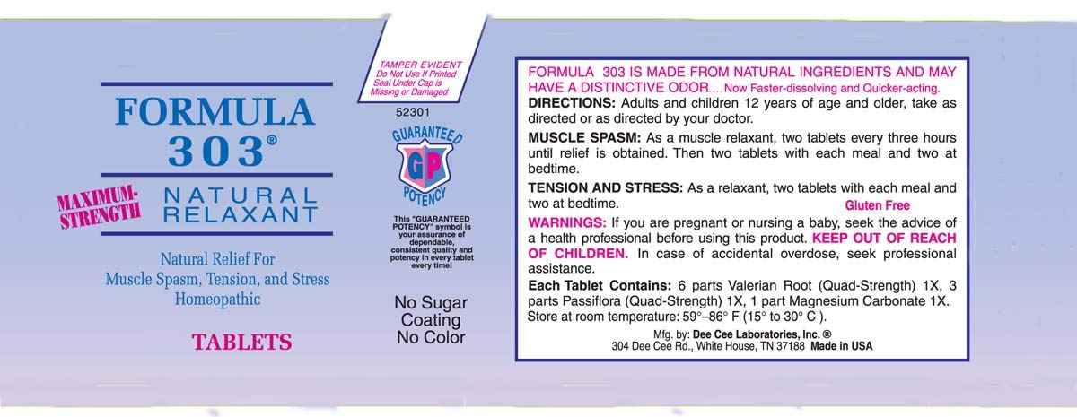 Dee CEE Labs Formula 303 Maximum Strength Tablets, 45 Tablets; All-Natural containing Magnesium for Sore Muscles, Passion Flower, and Valerian Root