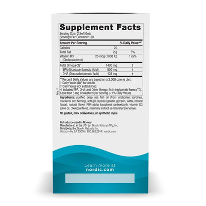 Nordic Naturals Ultimate Omega Xtra, Lemon Flavor - 60 Soft Gels - 1480 mg Omega-3 + 1000 IU Vitamin D3 - EPA & DHA - Brain, Heart, & Immune Health - 30 Servings Nordic NaturalsBuy Supplements Australia