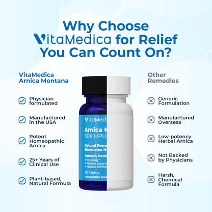 VitaMedica Arnica Montana 30X Homeopathic Tablets for Bruising Pain and Swelling | Plant Based Formula | Recommended by Plastic Surgeons | Natural Recovery Surgery Or Injury | 3 Pack | 150 Servings VitaMedicaBuy Supplements Australia