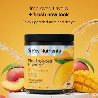 KEY NUTRIENTS Electrolytes Powder Bundle, Tropical Peach Mango 90 Servings Jar + Classic Lemonade 20 Count Packets, Sugar Free Hydration Travel Drink Mix with Vitamins & Minerals, No Calories