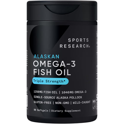 Sports Research® Omega-3 Fish Oil 1250 - Triple Strength Fish Oil Supplement from Wild Alaska Pollock - MSC Certified Sustainable · Non-GMO · Soy Free - 90 Softgel Capsules Sports Research buy supplements Au
