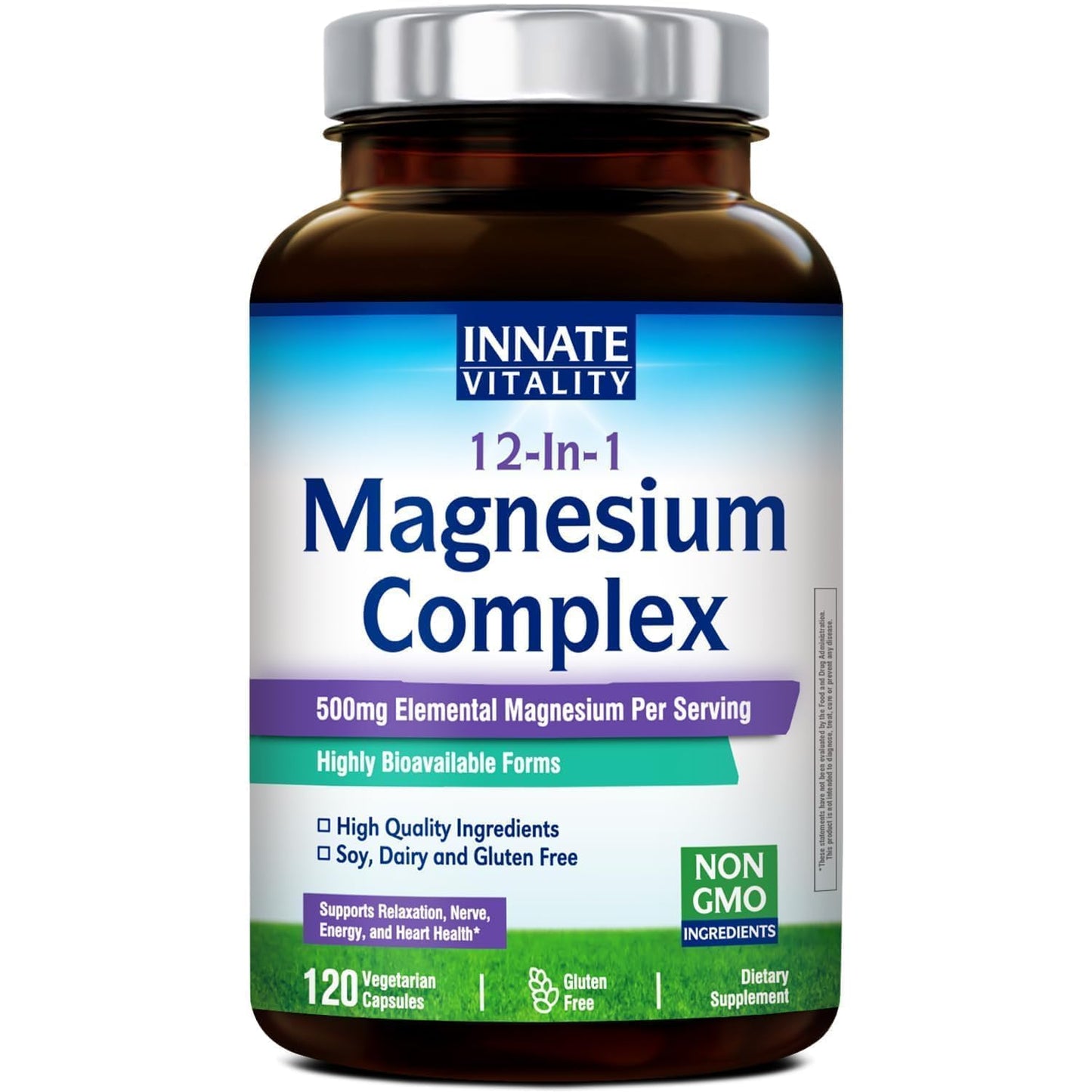 Innate Vitality 12-in-1 Magnesium Complex, 500 mg Elemental Mag, with Magnesium Glycinate Malate Taurate Aspartate & More,