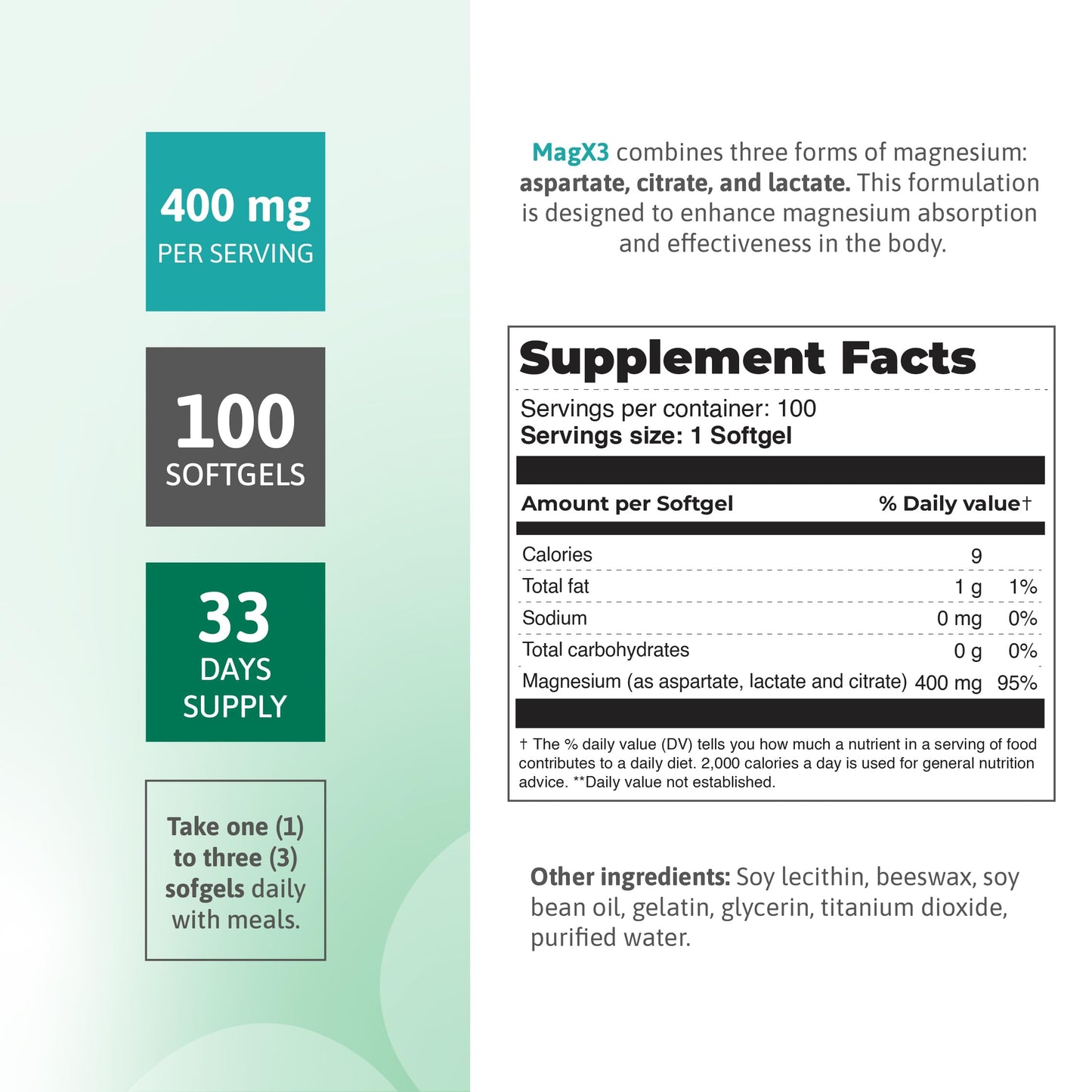 Magnesium Citrate Complex 400 mg – Triple Magnesium with Citrate, Aspartate & Lactate – High Absorption – 100 Softgels Nutra Nutrition buy supplements Au