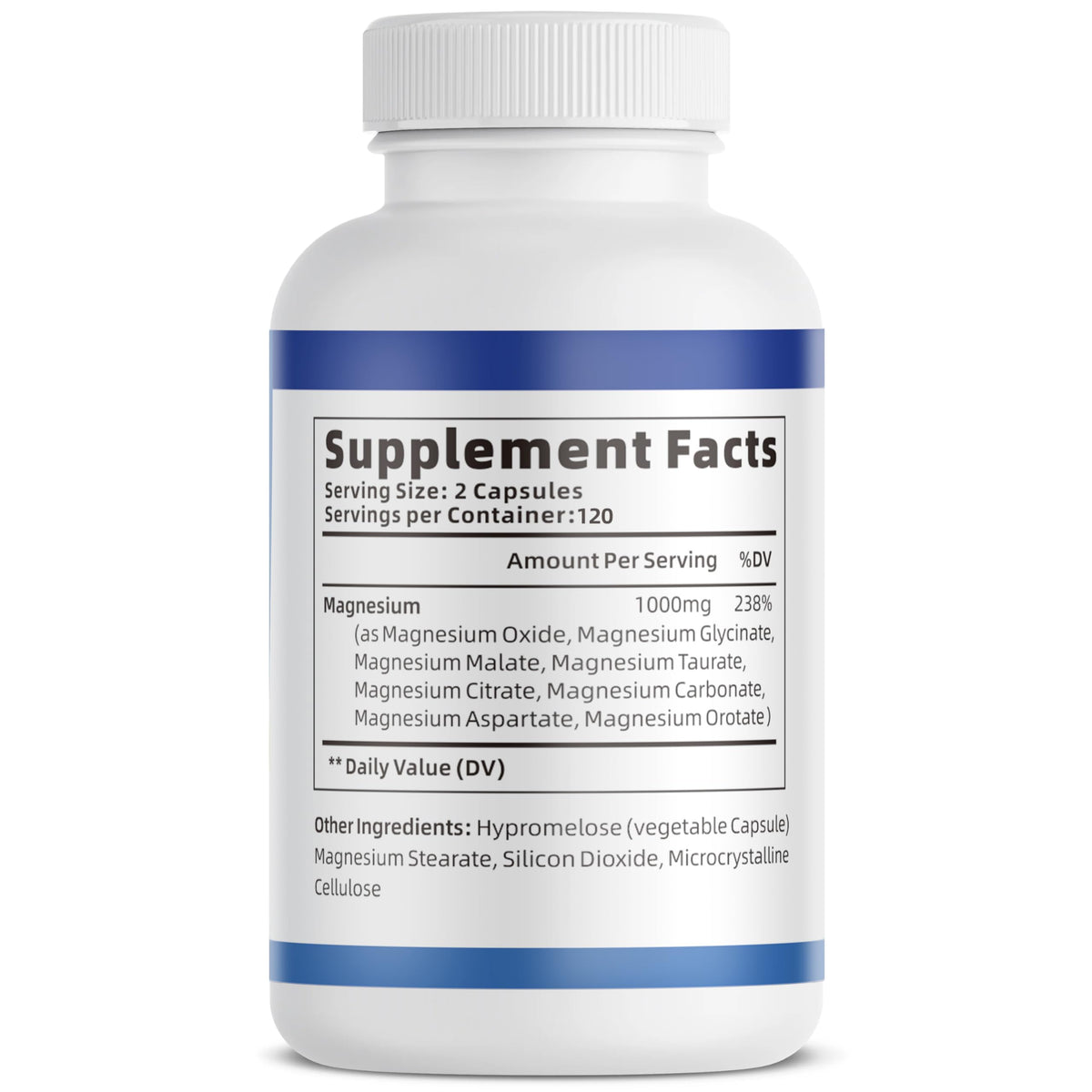 1000mg Magnesium Complex Capsules, 8-in-1 Magnesium Glycinate, Citrate, Malate, Taurate, Oxide, Carbonate, Aspartate, Orotate - 240 Capsules