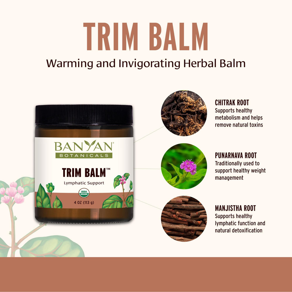 Banyan Botanicals Trim Balm - Certified Organic, 4 oz - Chitrak and Guggulu Increases Metabolism Banyan BotanicalsBuy Supplements Australia
