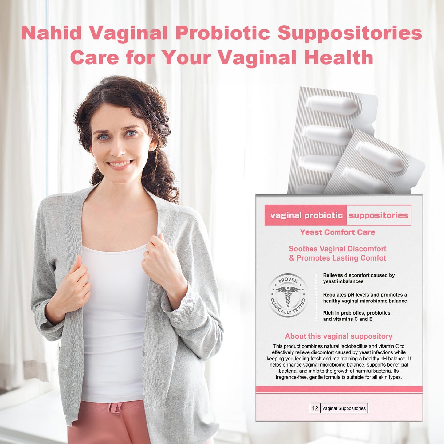 Nahid Vaginal probiotic Suppository, hyaluronic Acid Suppositories, Vaginal moisturizer, PH Balance, Restores Healthy Vaginal Odor, Yeast Comfort Care (12 Inserts) Nahid buy supplements Au