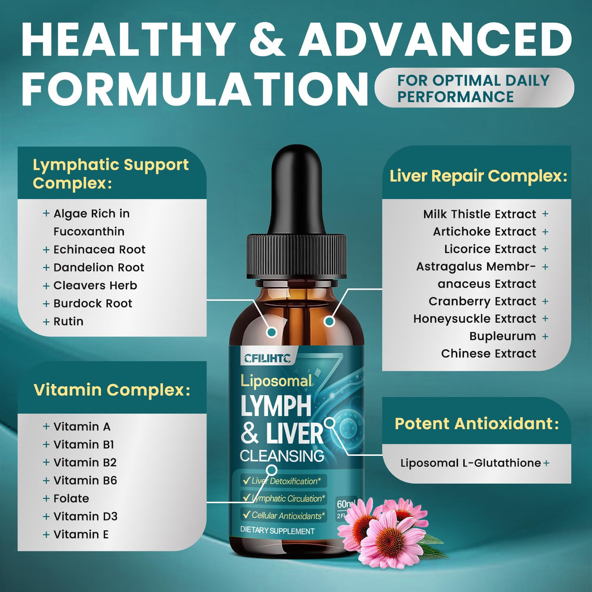 Liposomal Lymphatic Drainage Drops - 21 in 1 Liver Cleanse Detox & Repair with Milk Thistle, Echinacea, Burdock Root, Liposomal Glutathione, Vitamin Complex ''Lymph-Liver'' Gut & Metabolic Health CFILIHTC buy supplements Au