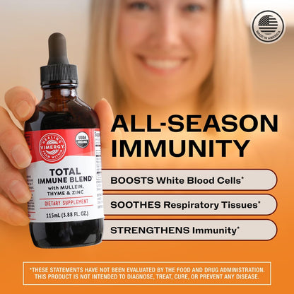 Vimergy USDA Organic Total Immune Blend* Liquid Supplement, 57 Servings Fast-Absorbing Immune Support – All-Season, Zinc, Thyme and Mullein Drops Non-GMO, Vegan (115 mL)