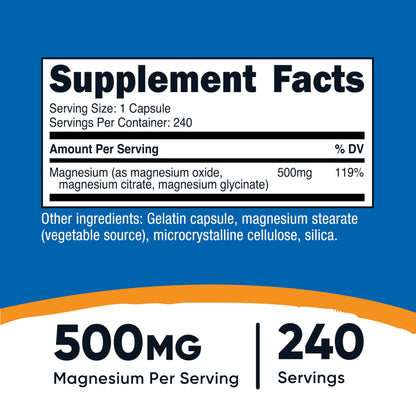 Nutricost Magnesium Complex 500mg, 240 Capsules - Magnesium Oxide, Citrate, and Glycinate - Gluten Free and Non-GMO Nutricost buy supplements Au