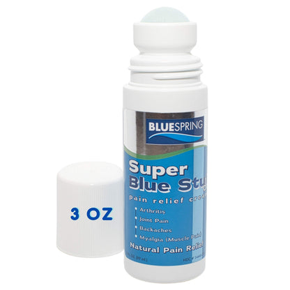 Super Blue Stuff Natural Pain Relief roll on with Emu Oil by BlueSpring- Pain relief rub Anti Inflammatory Analgesic Cream for Back, Knee, Joint, Muscle, Arthritis, and neck Pain Relief- 3 Oz roll-on. Emu TherapyBuy Supplements Australia