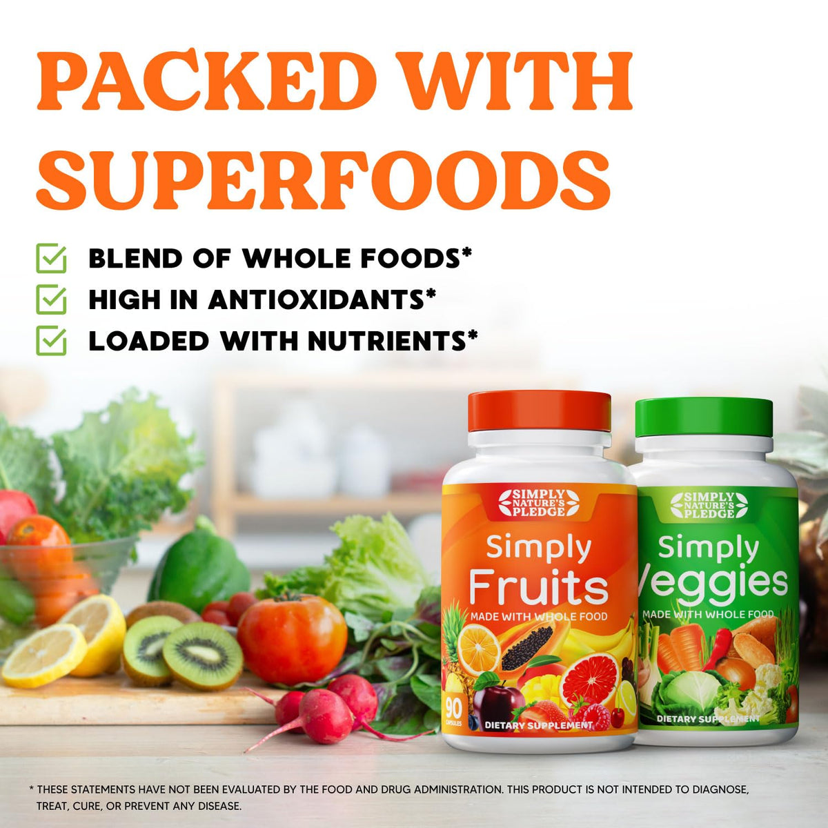 Simply Nature's Pledge - Packed with Over 40 Different Fruits & Vegetables - Made with Whole Food Superfoods - with High Beta Carotene – 100% Soy Free - 90 Count (Pack of 2) Simply Nature's Pledge buy supplements Au