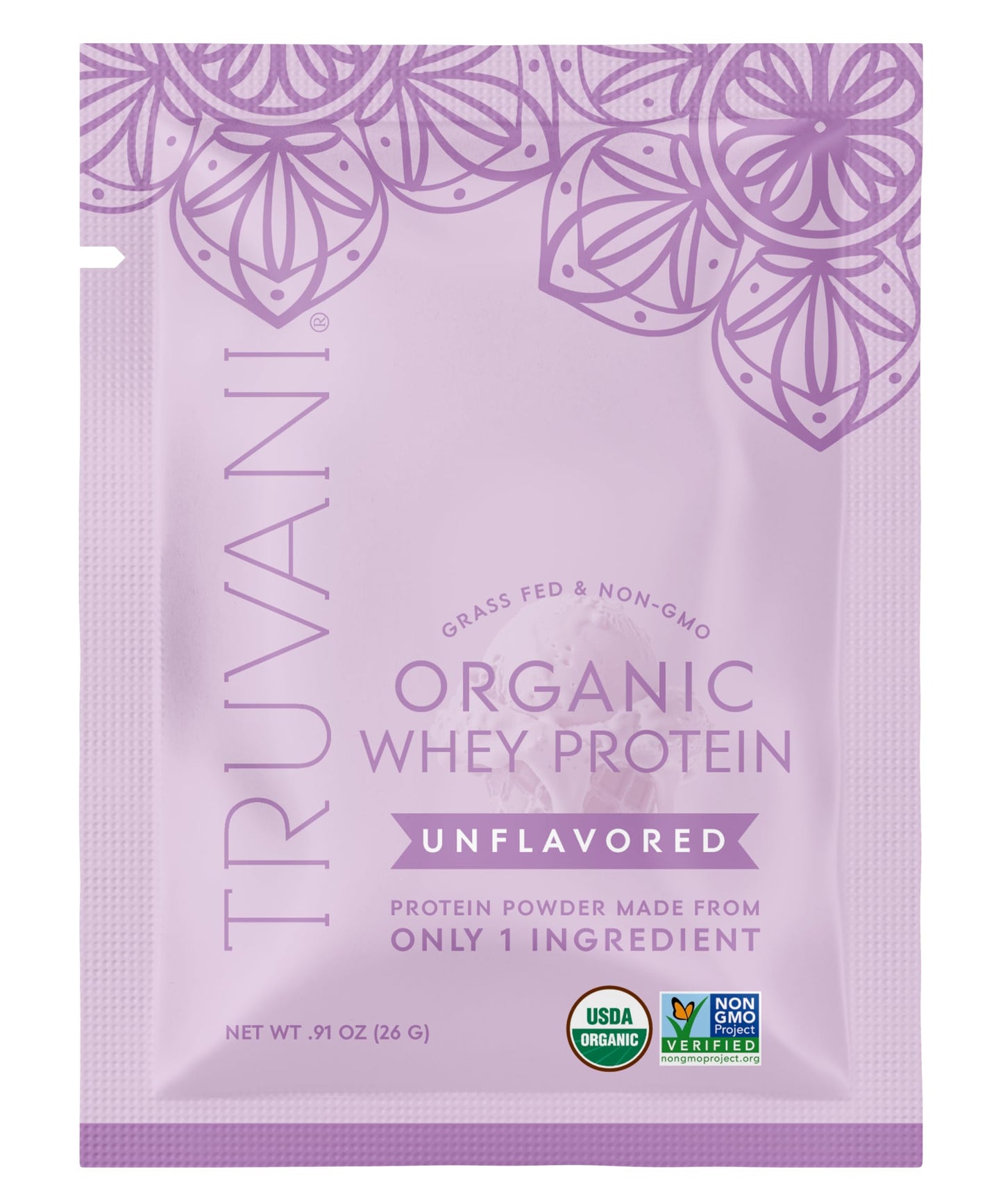 Truvani Organic Whey Protein Powder | Vanilla | 1 Serving | 20g Grass Fed Whey Protein | USDA Organic & Non-GMO | Gluten Free | No Gums, No Soy, No Stevia, No Added Sugars