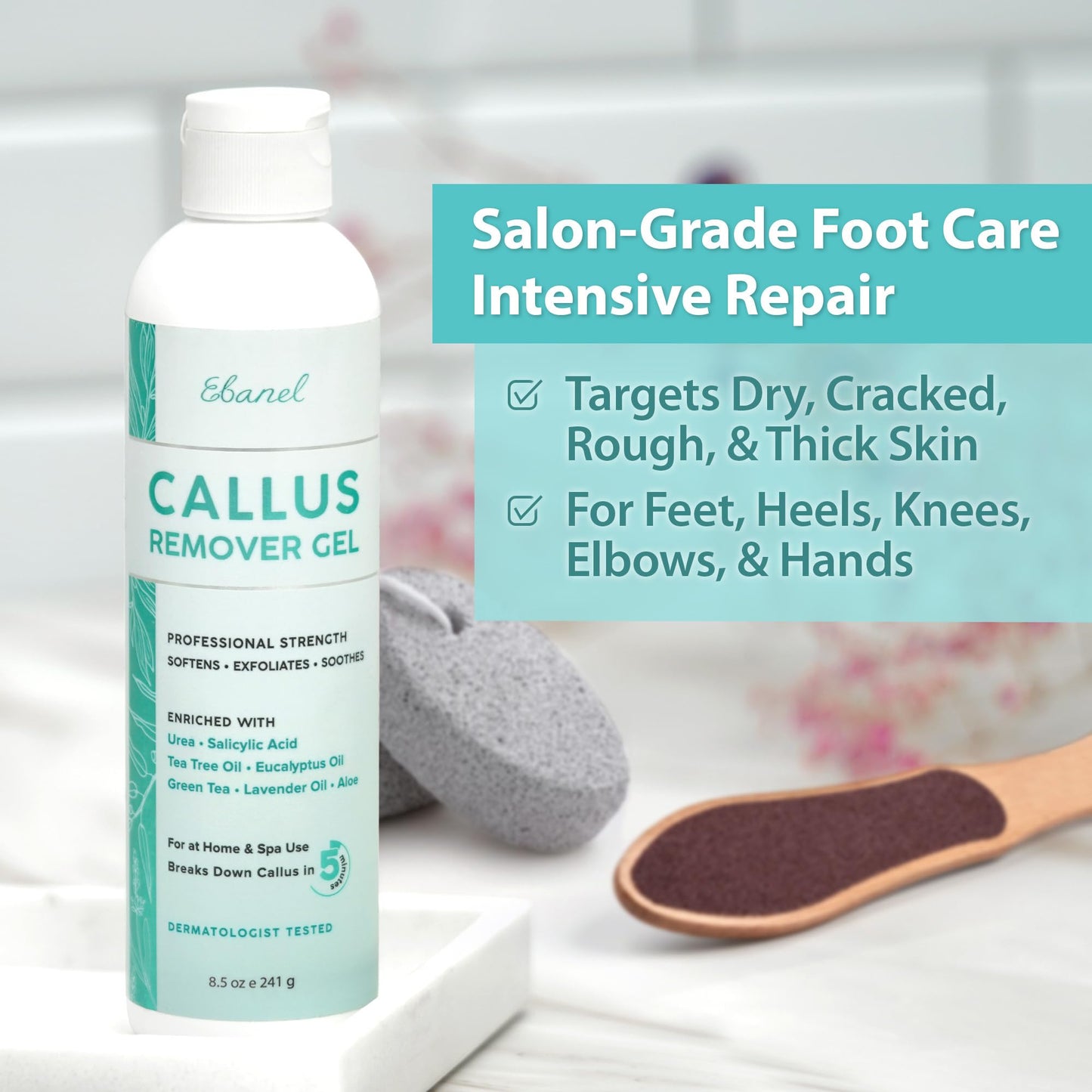 Ebanel Set of Professional Callus Remover for Feet, and Urea Cream 40% Plus Salicylic Acid 2%, Heel Foot Callus Remover Gel Exfoliator Dead Skin Cuticle Removal Toenail Softener Keratolytic Pedicure