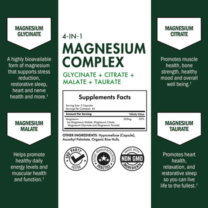 BioSchwartz Magnesium Complex Supplement (90 Capsules) 350mg Magnesium Glycinate Citrate Malate and Taurate Per Serving for Healthy Nerves Muscles Heart Sleep Support (Vegan, Gluten-Free, Non-GMO) BioSchwartz buy supplements Au