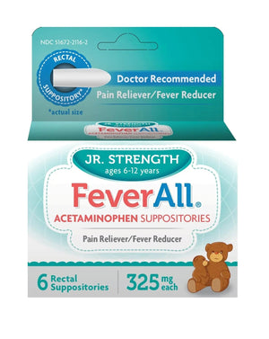 Feverall Children Acetaminophen Suppositories 6 Rectal Suppositories 325mg Each Pain Reliever/Fever Reducer. Paraben Free, No Artificial Colors or Other preservatives. Ages 6-12 Years FeverallBuy Supplements Australia