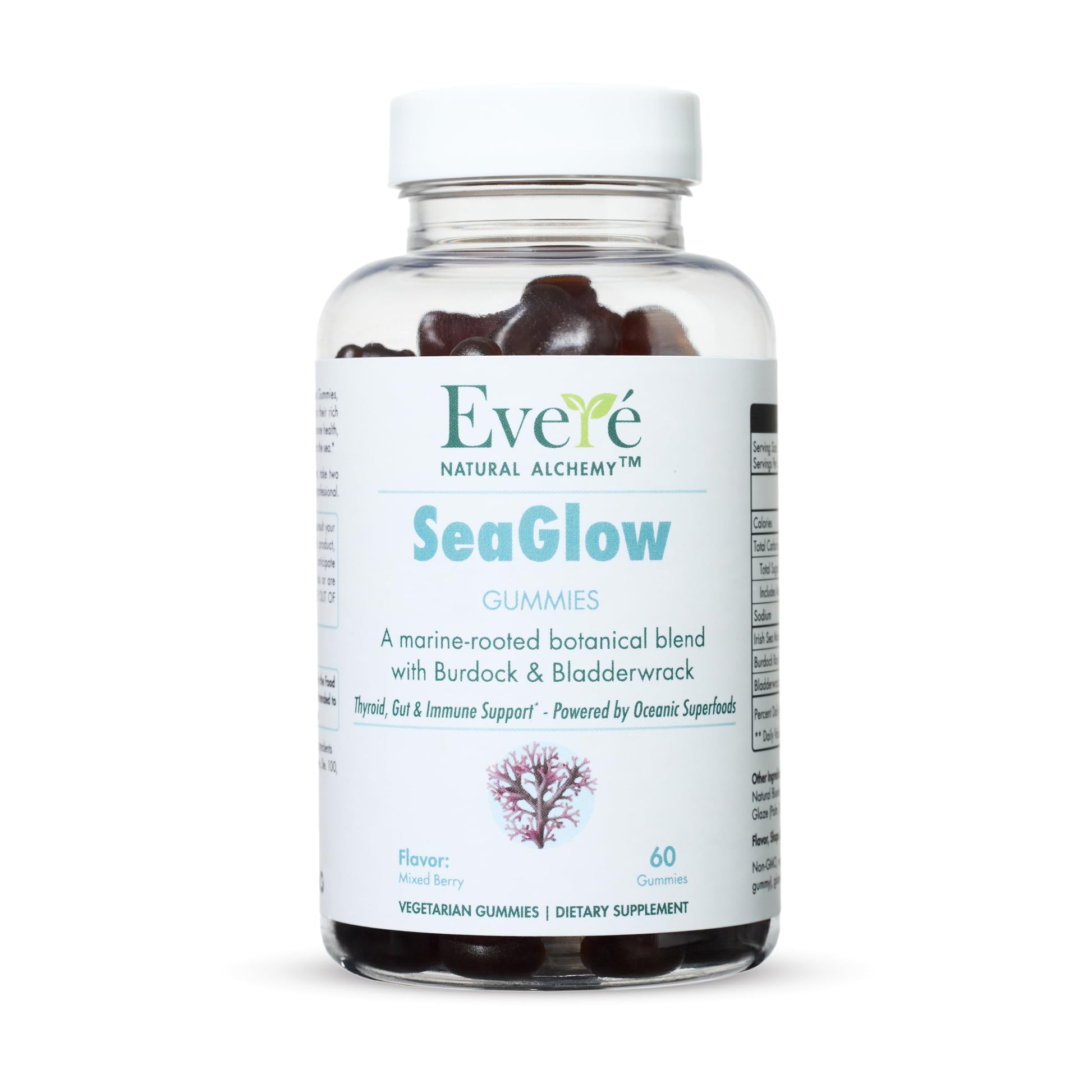 Bottle of Everé SeaGlow gummies on a white background
