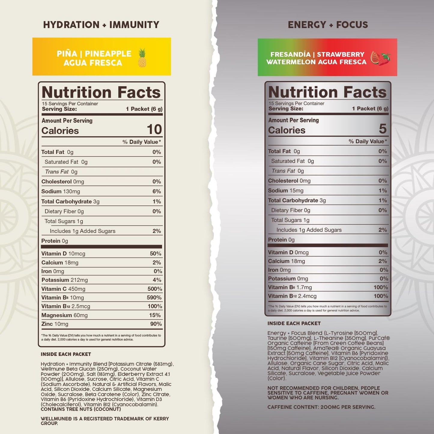 Salud 2-Pack | 2-in-1 Hydration + Immunity (Pineapple) & Energy + Focus (Strawberry Watermelon) – 15 Servings Each, Agua Fresca Drink Mix, Non-GMO, Gluten Free, Vegan, Low Calorie, 1g of Sugar