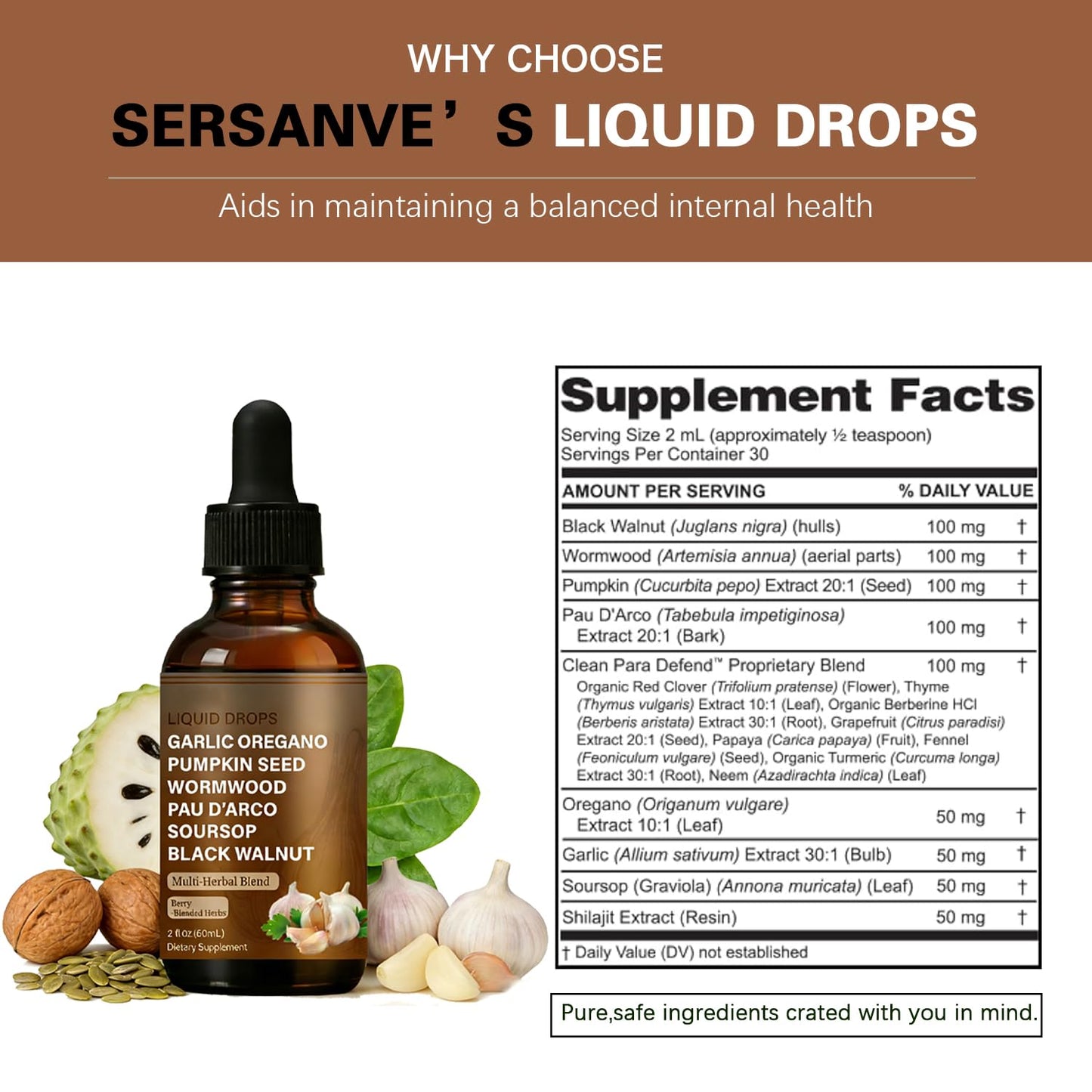 SERSANVE Natural Black Walnut Wormwood Gut Cleanse | Black Walnut Clove Drops with Pumpkin Seed, PAU D’Arco, Soursop, Garlic and Oregano | Vegan, Alcohol-Free Formula for Digestion Support, 2 fl oz SERSANVE buy supplements Au
