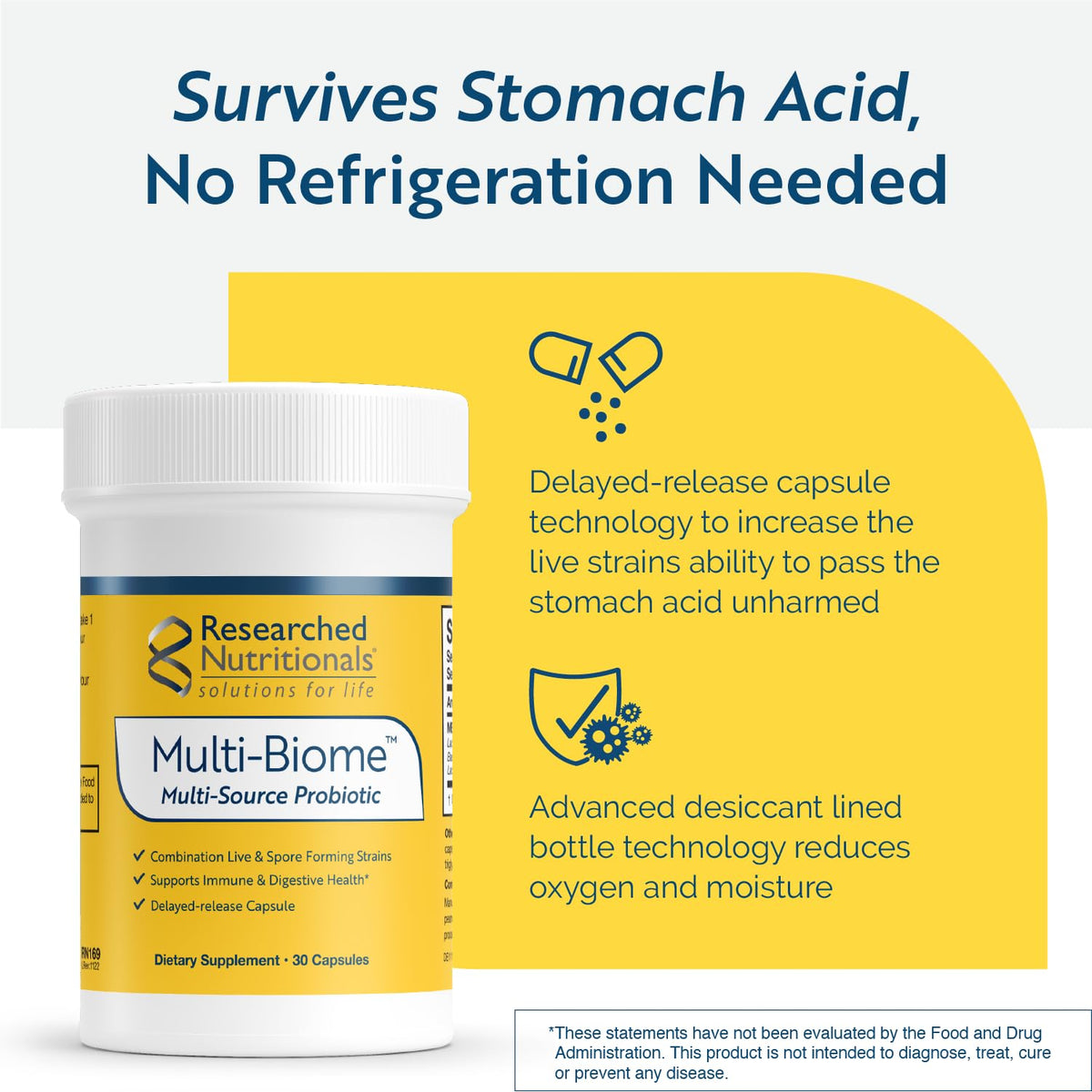 Researched Nutritionals Multi-Biome - Dual-Action Probiotics for Women & Men - Spore + Live Strain Formula with Delayed-Release Capsules for Gut Health, Histamine & Immune Support (30 ct) Researched Nutritionals buy supplements Au