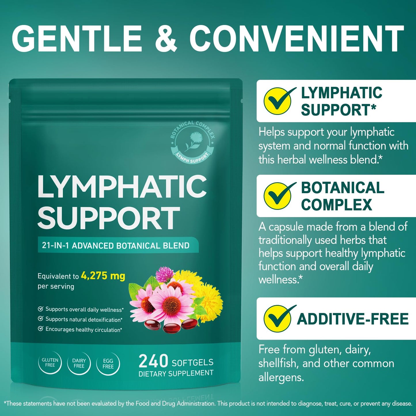 Lymphatic Drainage Supplements, Lymphatic Support Softgels for Immune Health, Plant-Based Formula with Echinacea, Burdock Root, Elderberry, Bromelain, Turmeric, 240 Softgels -2Pack UXENPHXF buy supplements Au