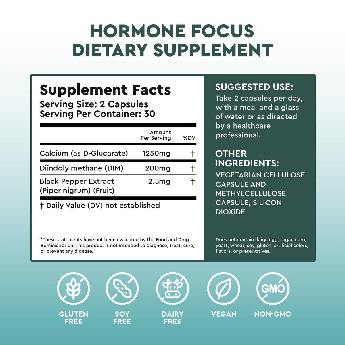 Hormone Focus – Estrogen Balance for Women - DIM Supplement with Diindolylmethane, Calcium D-Glucarate & BioPerine – Supports Hormonal Health, Mood, Energy, Mental Clarity, Clear Skin & Weight Health FocusedBuy Supplements Australia