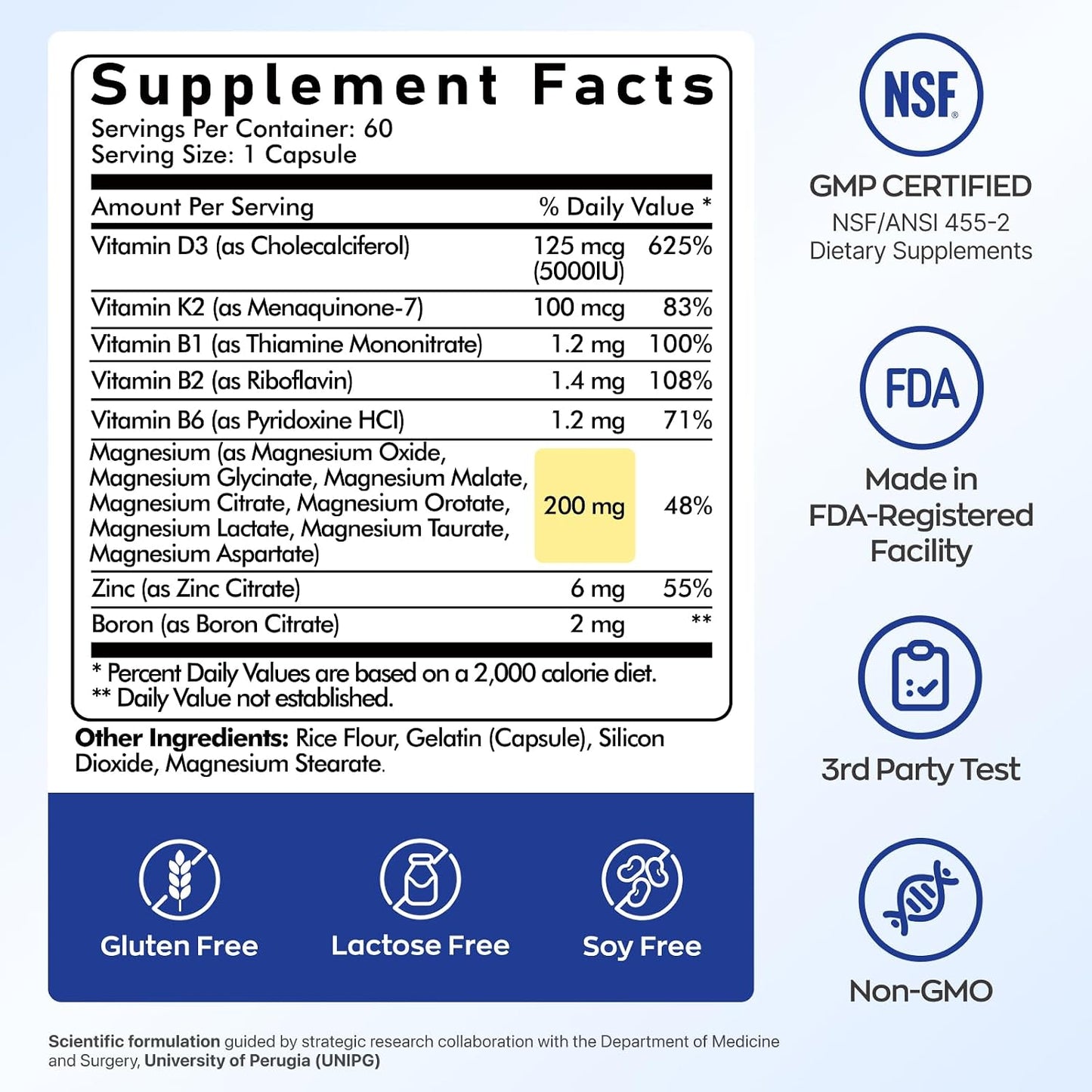 UBIOSKA Vitamin D3 K2 Magnesium, 5000 IU D3, K2 as MK-7, 60 Capsules | 8-form magnesium with glycinate, taurate and malate, plus B vitamins and zinc for daily bone, muscle and immune support