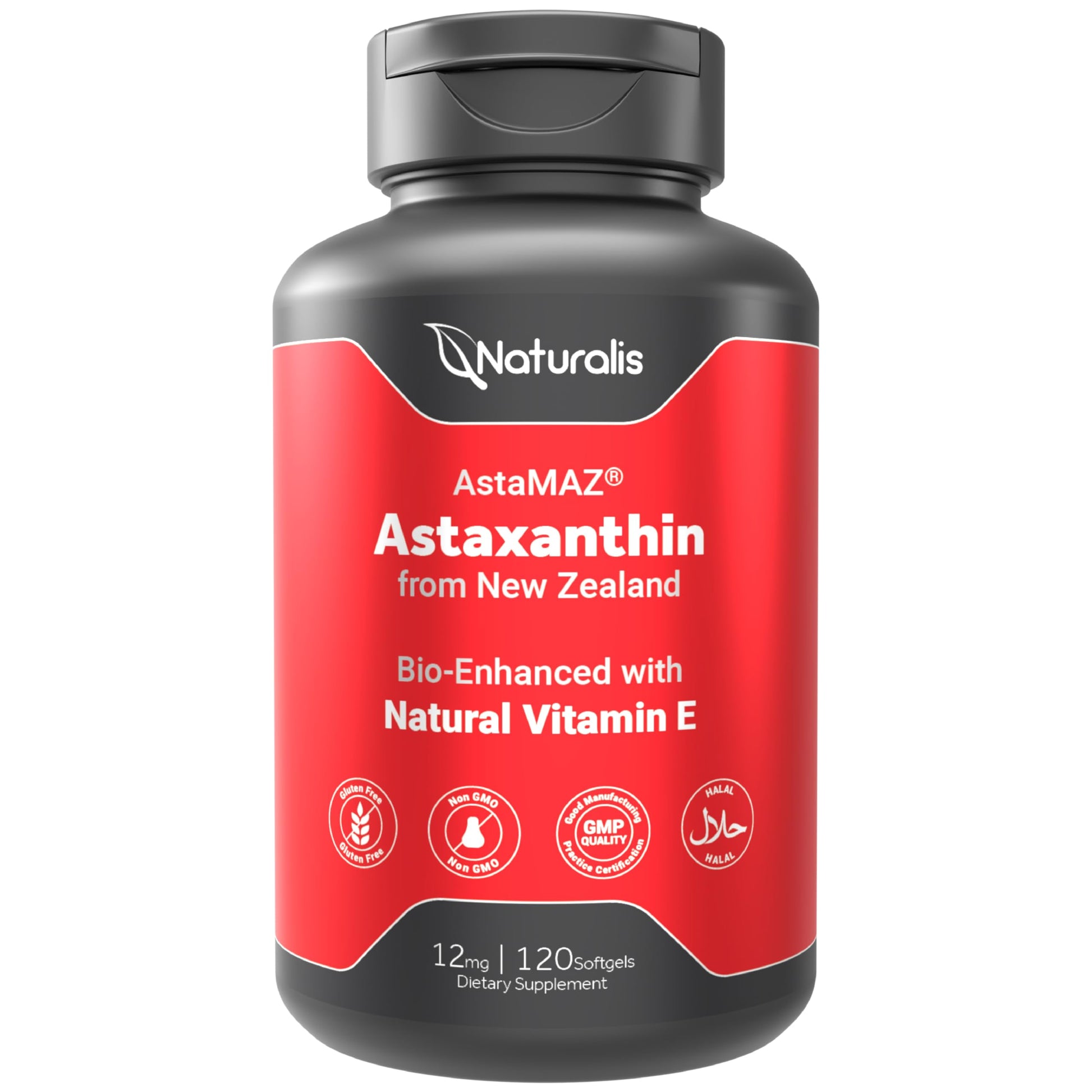 Naturalis New Zealand Astaxanthin (12mg) | Enhanced with Natural Vitamin E | Non-GMO, Soy & Gluten Free | 120 Softgels (4 Month Supply) NaturalisBuy Supplements Australia