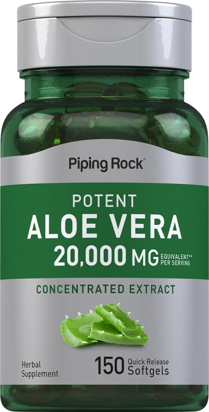 Piping Rock Aloe Vera Supplement | 150 Softgels | Concentrated Herbal Extract | Non-GMO and Gluten Free Formula