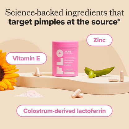 FLO Acne Supplement for Clearer Skin with Zinc & Vitamin E – 30-Day Supply