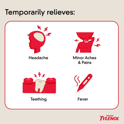 Infants' Tylenol Liquid Pain Reliever and Fever Reducer Medicine, Acetaminophen Oral Suspension for Sore Throat, Headache & Teething, Kids Fever Reducer; Dye-Free Cherry Flavor, 2 fl oz, Pack of 1 TylenolBuy Supplements Australia