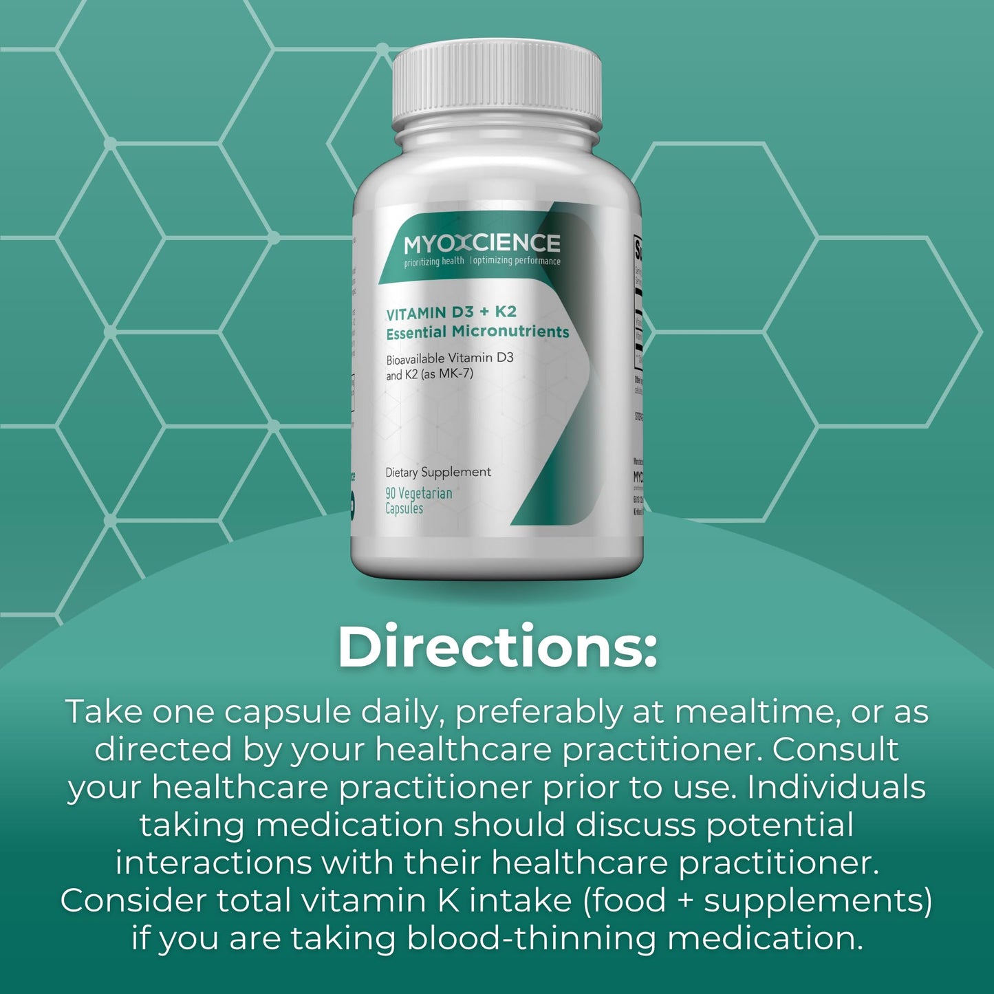 MYOXCIENCE Vitamin D3 + K2 Essential Micronutrients | Vitamin D3 5,000 IU | Vitamin K2 as MK-7 90 mcg (90 Vegetarian Capsules) MYOXCIENCE buy supplements Au