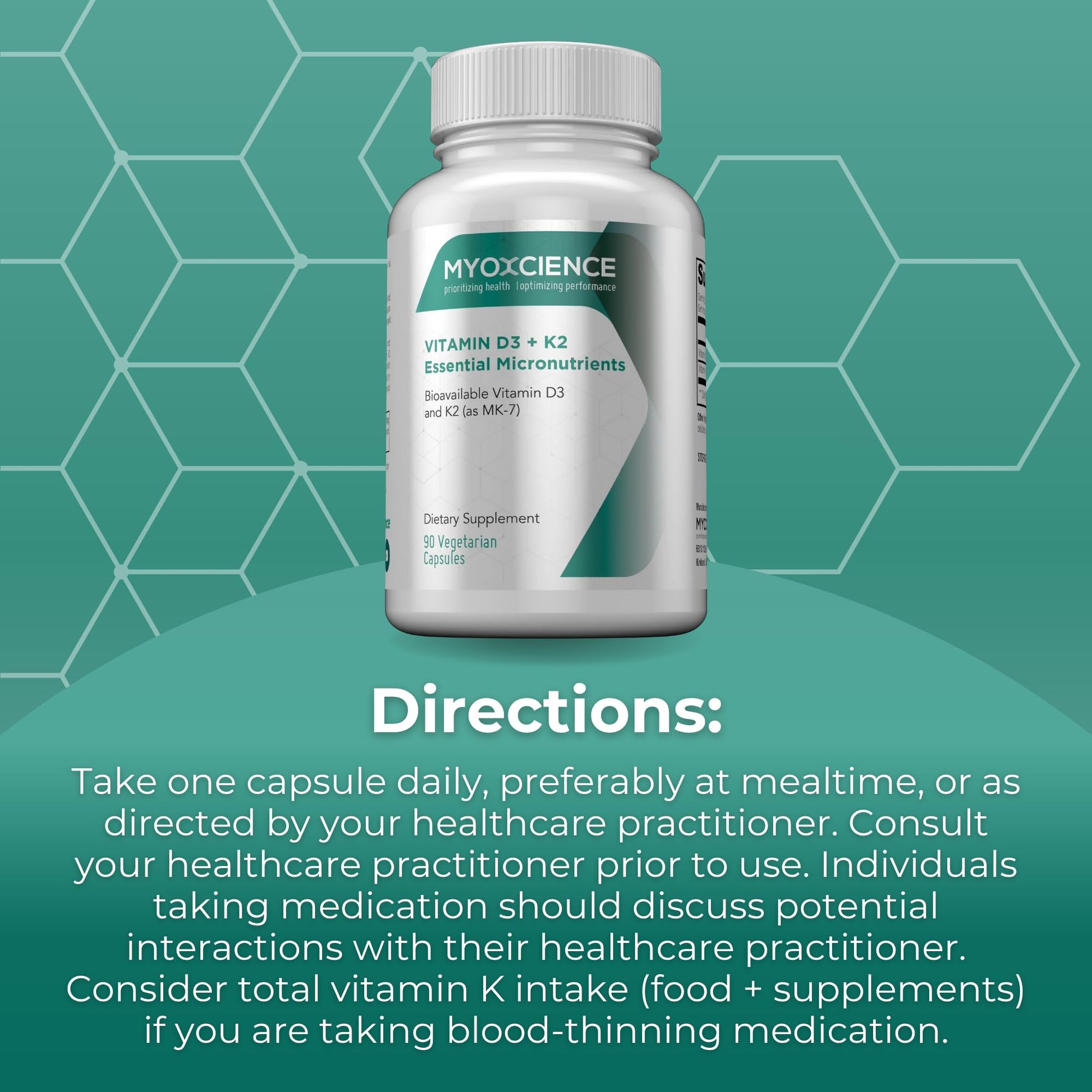 MYOXCIENCE Vitamin D3 + K2 Essential Micronutrients | Vitamin D3 5,000 IU | Vitamin K2 as MK-7 90 mcg (90 Vegetarian Capsules) MYOXCIENCE buy supplements Au