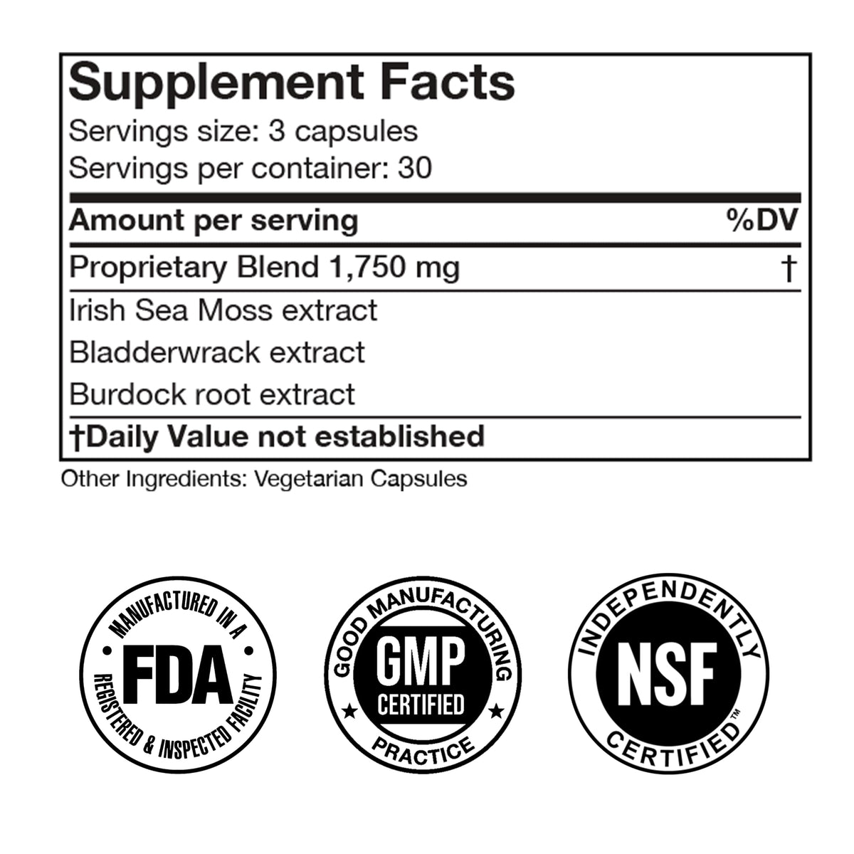 Irish Sea Moss Advanced Supplement Capsules 1500mg, Ultra Potent Seamoss Advanced with Bladderwrack & Burdock Root, Made in FDA-Registered, NSF-Certified Facility, Overall Health Support, 90 Capsules Doctor Morse'sBuy Supplements Australia