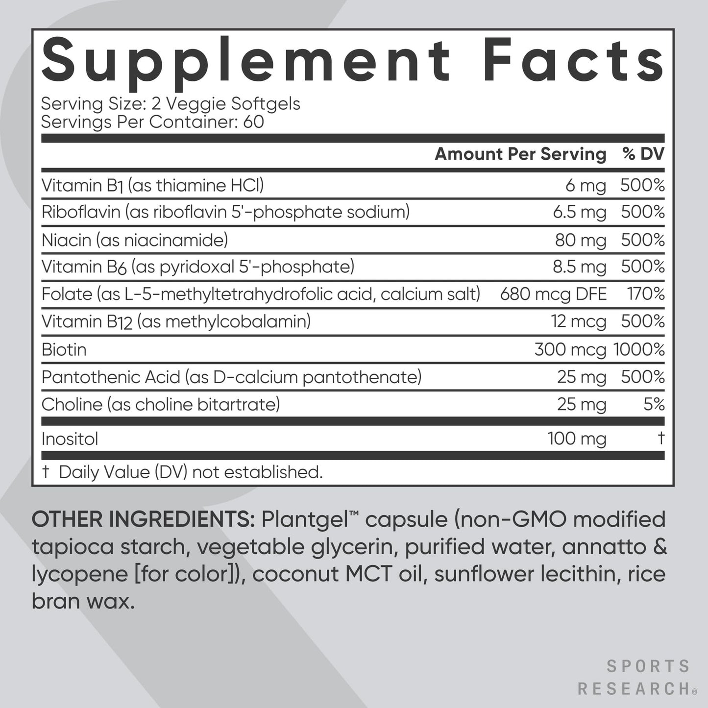 Sports Research® Vitamin B-Complex - Full Spectrum of B Vitamins with Methylated B12 & Folate - Gluten Free · Plant-Based · Non-GMO · Vegan-Friendly Formula - 120 Veggie Softgels Sports Research buy supplements Au