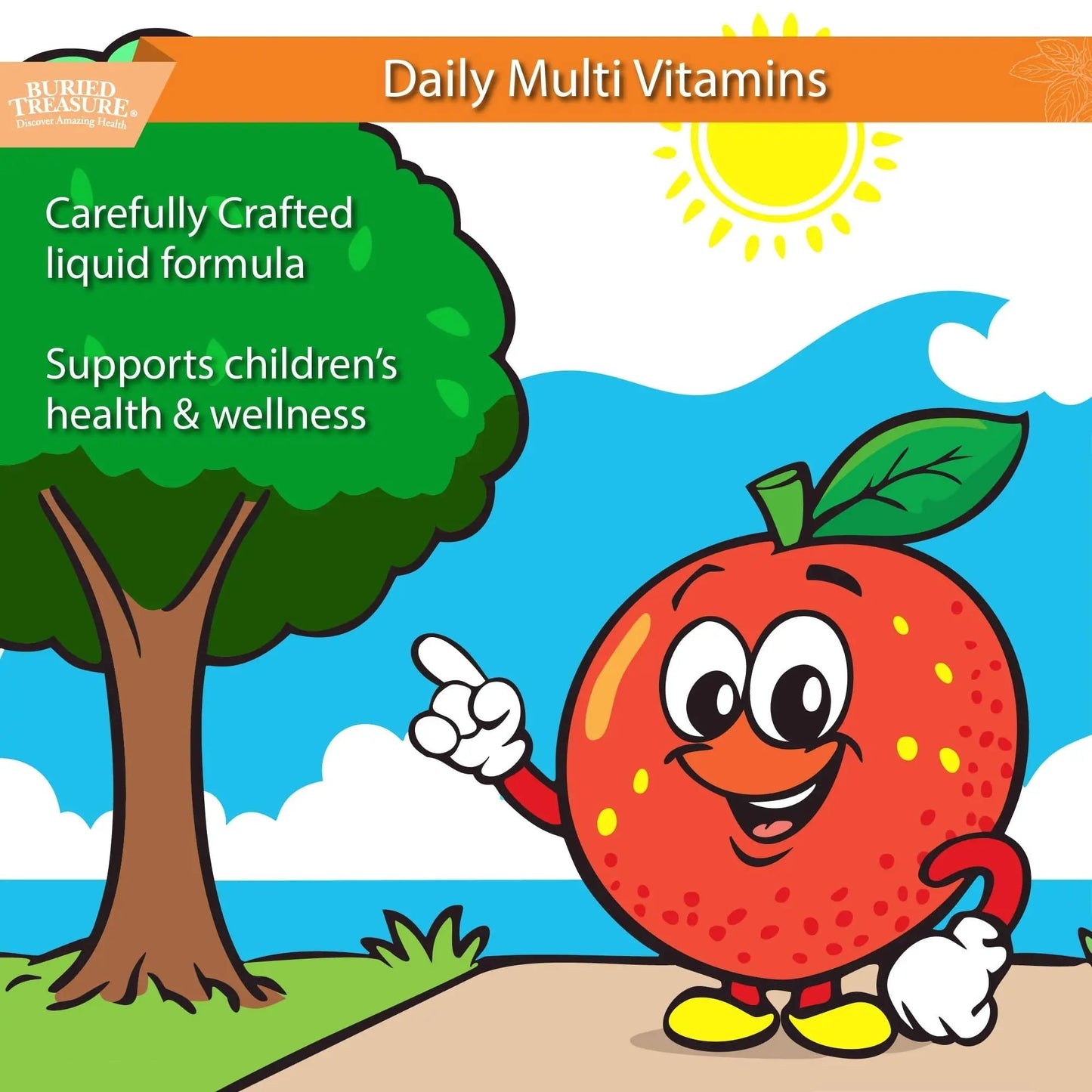Buried Treasure Children's Daily Multi Liquid Multivitamin & Minerals Nutritional Dietary Vegan Supplement for Kids No Artificial Ingredients Buried Treasure