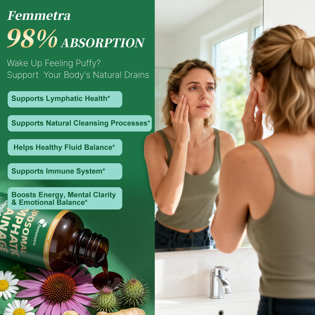 Liposomal Lymphatic Drainage Supplements with 30-in-1 Herbal Blend - Echinacea | Oregano | Milk Thistle - Sugar Free Lymph System Drops - Immune Support, Cleanse & Detox, Raspberry Flavor, 2 fl oz Femmetra buy supplements Au