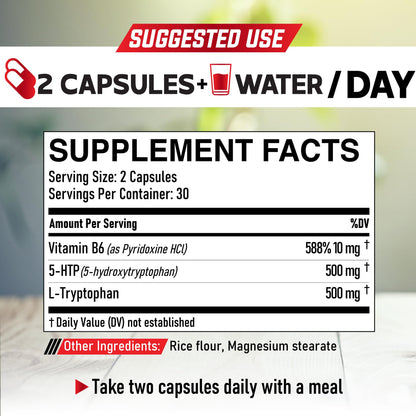 DEDICAD 5 HTP Supplement 1010mg - 60 Capsules - 3in1 Combined with Vitamin B6, L-Tryptophan - Comfortable Mood, Brain Health, Body Management & Immune System Support DEDICAD buy supplements Au