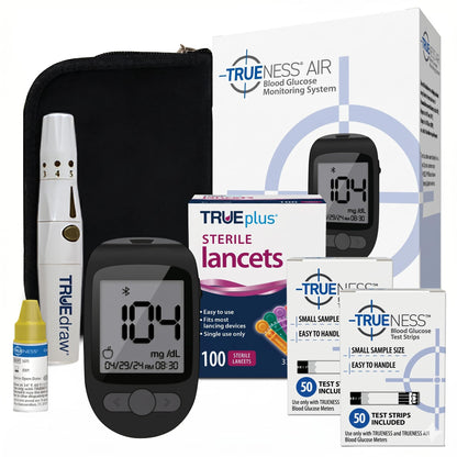 TRUENESS Blood Glucose Meter Kit with Testing Supplies | Includes Blood Glucose Monitor, Case, 100 Test Strips, 100 Lancets, Lancing Device - Fast, Easy Testing Supplies for Home Use