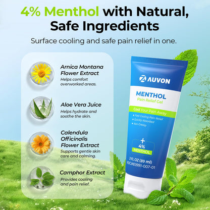 AUVON Menthol Pain Relief Gel for Chronic Joint & Back Pain, Arthritis Pain Reliever for Muscle Pain Relief, Fast-Acting Menthol Cooling Gel Soothes Knee, Hip, Shoulder, Neck Pain, 3 FL OZ Per Pack AUVONBuy Supplements Australia