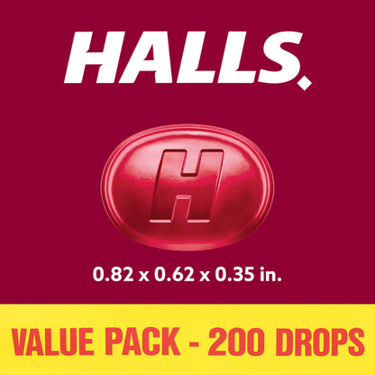 HALLS Cough and Throat Relief Cherry Cough Drops, Bulk Pack, 200 Drops