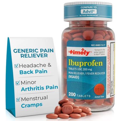 TIME-Cap Labs 200 Tablets Ibuprofen 200mg Coated - Pain Reliever & Fever Reducer (NSAID) for Adults, Helps with Headache, Back Pain, Muscle Aches, Toothaches, Menstrual Cramps & Minor Arthritis Pain TIME-CAP LABS, INC.Buy Supplements Australia