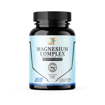 Supplement bottle labeled 'Magnesium Complex' on a white background