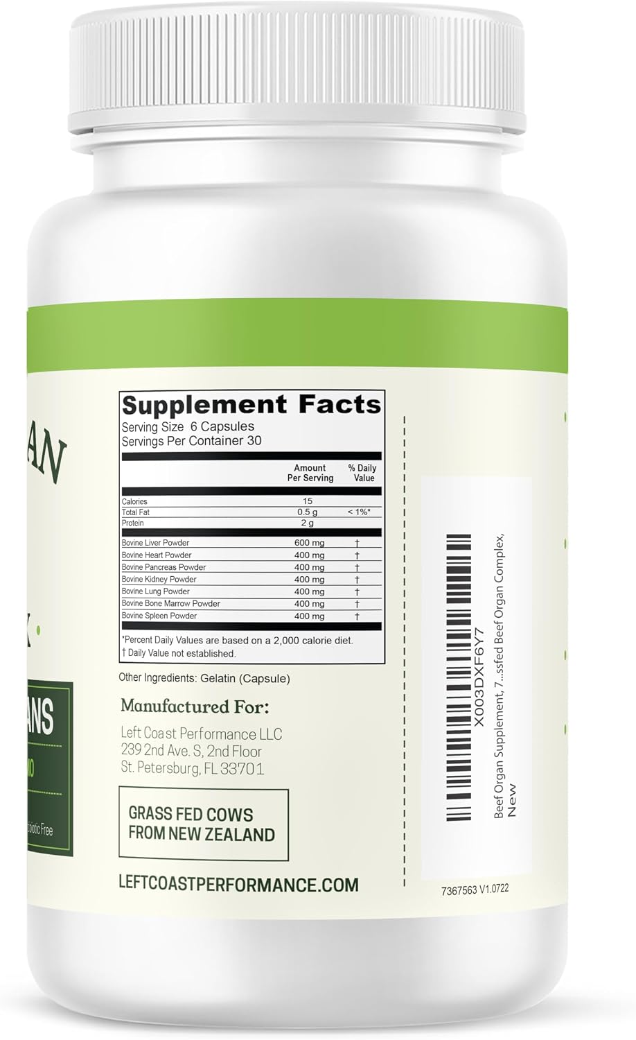 Left Coast Performance Bone Broth Capsules 180 Count + Beef Organ Complex Capsules 180 Count