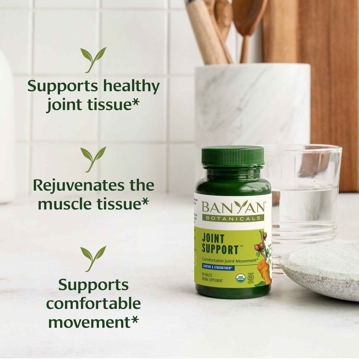Banyan Botanicals Organic Joint Support–Advanced Mobility & Flexibility Supplement with Boswellia,Guggulu Resin & Turmeric–Natural Lubrication for Cartilage, Bones & Muscles-90 Tablets-USDA Organic