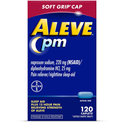 Aleve PM Sleep Aid Plus Pain Reliever Caplets, Naproxen Sodium & Diphenhydramine HCl, Nighttime, 120 Count AleveBuy Supplements Australia