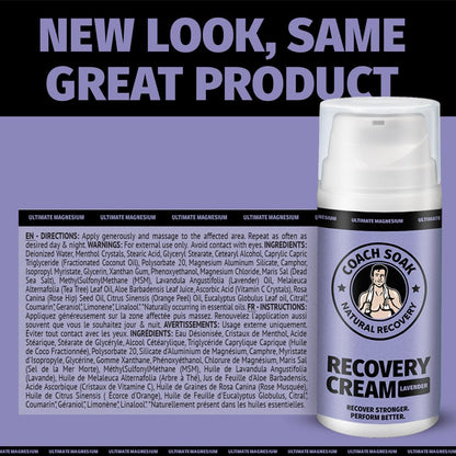Coach Soak Magnesium Cream with MSM in Pump Bottle - Natural Recovery Cream with Magnesium Chloride & Menthol - Fast-Absorbing for Muscles & Joints, Lavender 3.4oz Coach SoakBuy Supplements Australia
